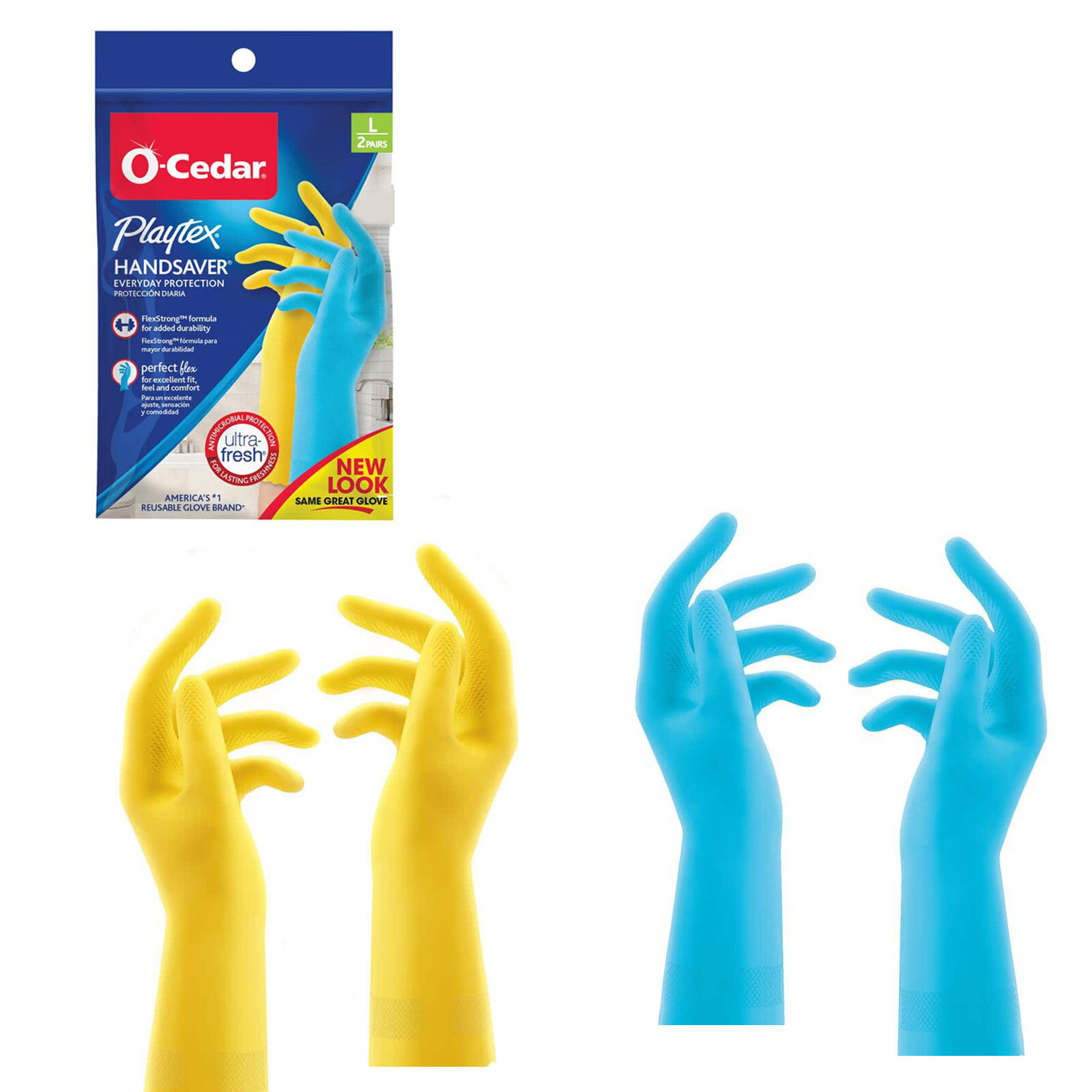 (Multi-Pack) 2 Pairs O-Cedar Playtex Large Handsaver Reusable Gloves Yellow/Blue gallery