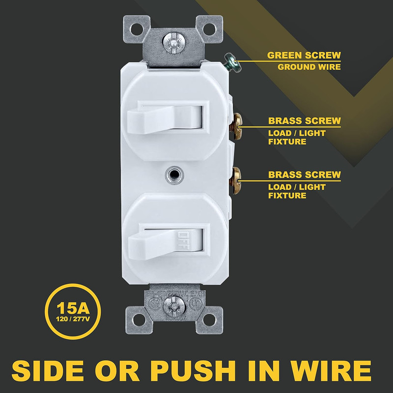 White Double Light Switch (2-Pack) | Two Single-Pole Wall Light Switches in 1-G gallery