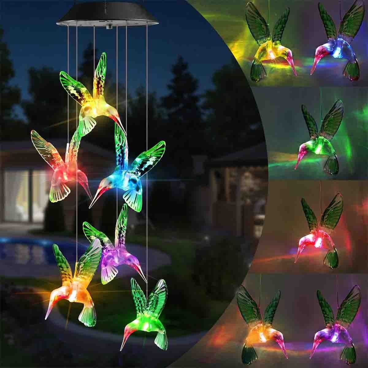 Solar Wind Chimes Lights 6 LED Color Changing Hanging Hummingbird Garden Lamp gallery