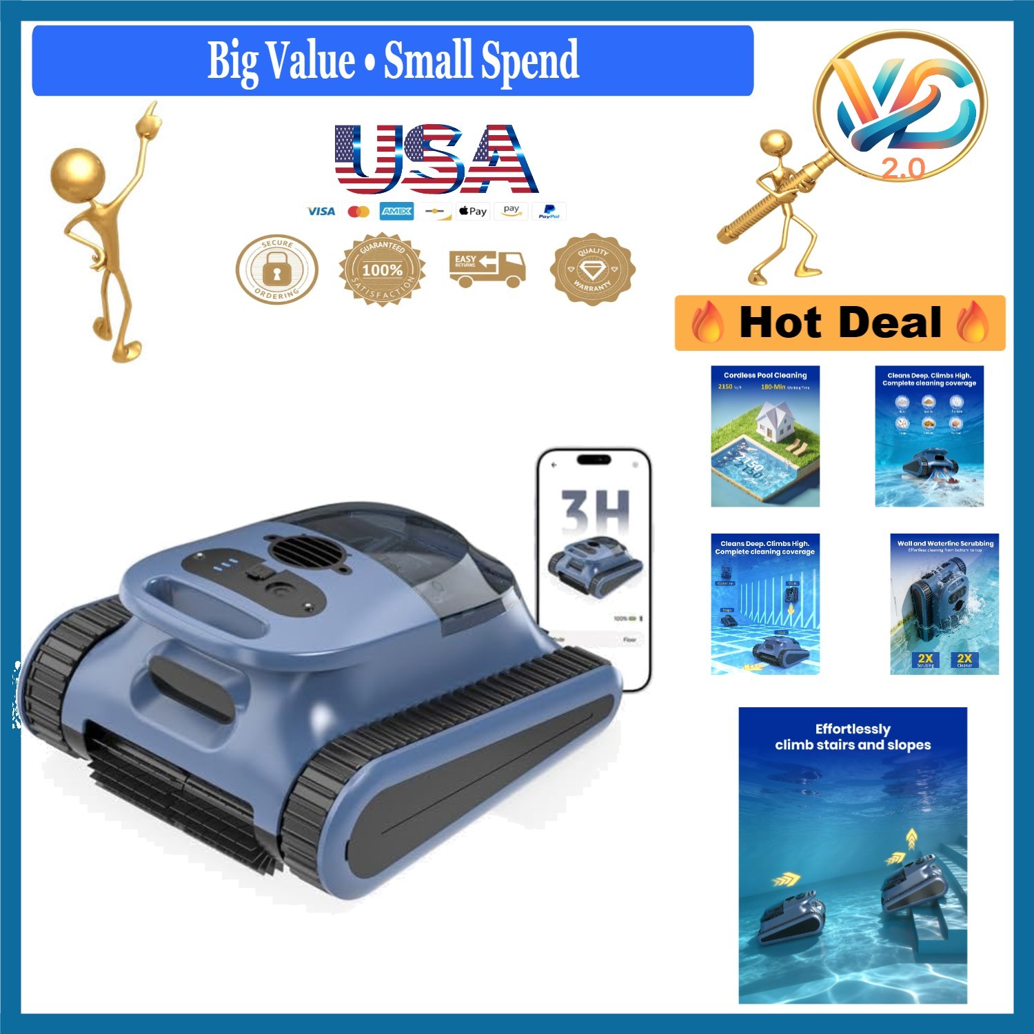 2026 Upgrade Cordless Robotic Pool Cleaner Inground Pool Vacuum 180 Min Battery gallery