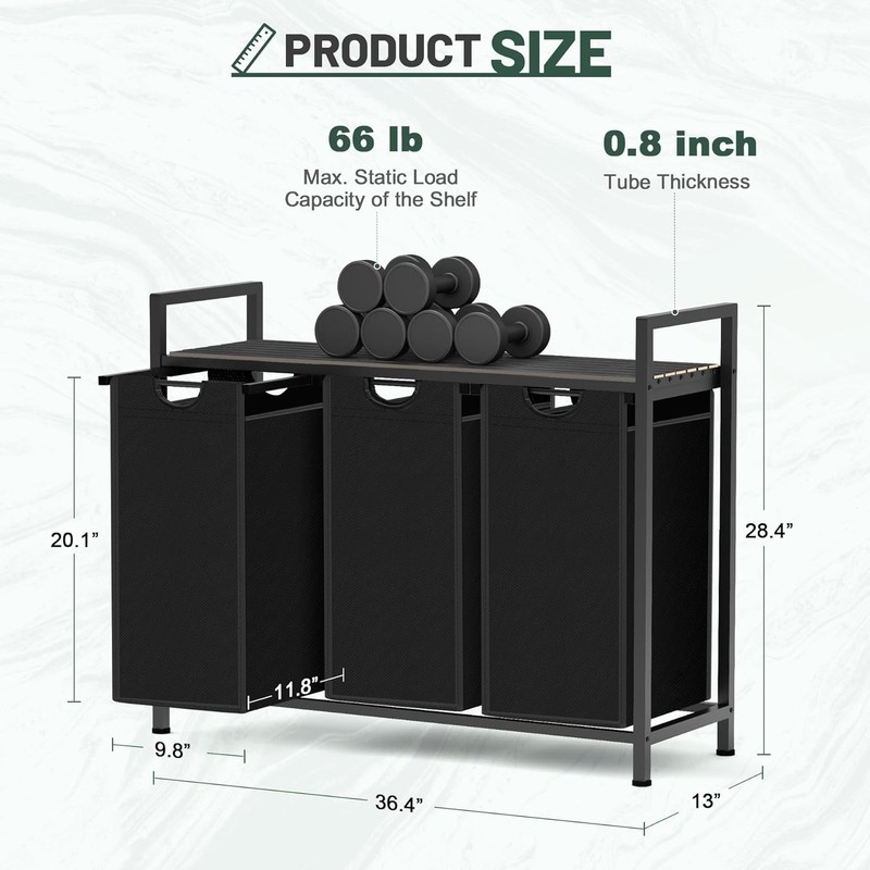 Laundry Sorter with 3 Pull-Out Removable Oxford Fabric Black Bags Laundry Basket gallery