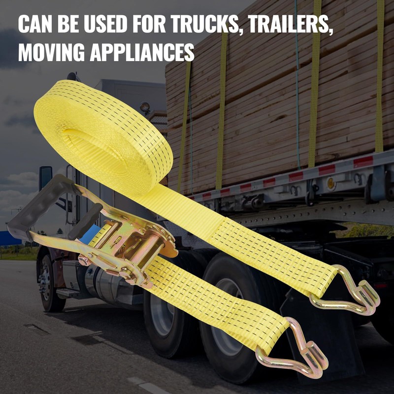 4 Pack 2" x 26' Ratchet Tie Down Straps with J Hooks 5500Lbs for Flatbed Truck gallery