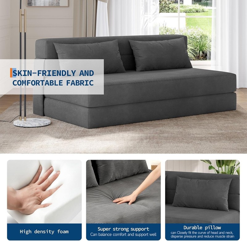 Folding Sofa Bed 3-in-1 Foldable Couch Bed Sleeper with 2 Pillows For Two people gallery