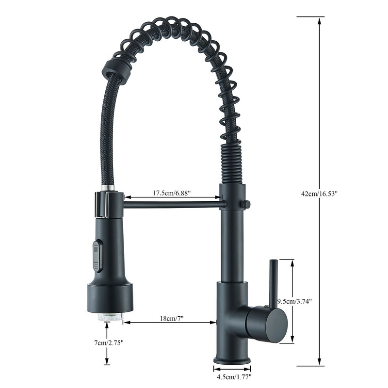 LED Light Kitchen Faucet with Pull Down Sprayer 1 Hole Swivel Sink Faucet Black gallery