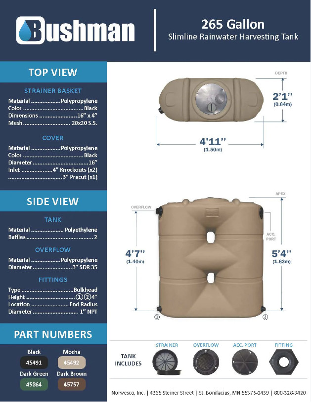 Bushman Slimline 265 Gallon Poly Water Tank Rainwater harvesting container tan gallery