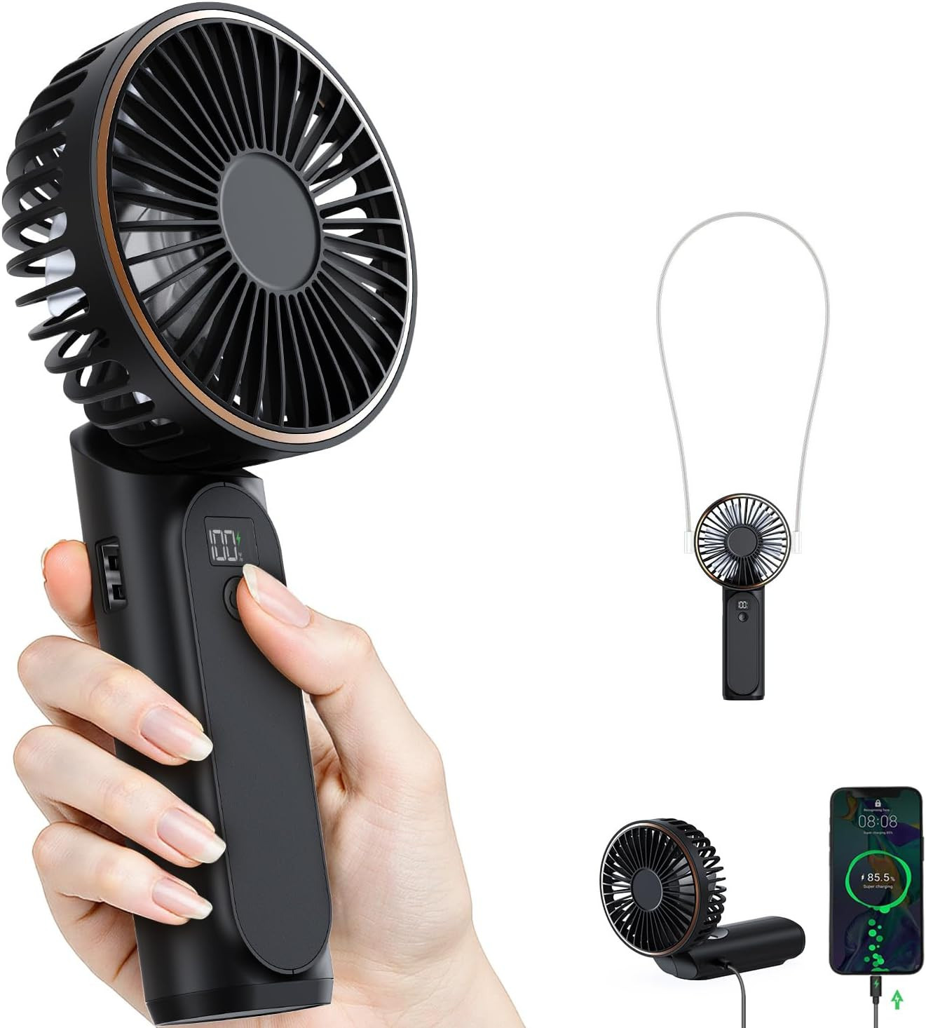 Portable Handheld Fan, 4000Mah, 180 Adjustable, 6 Speed Wind, Display Electricit gallery