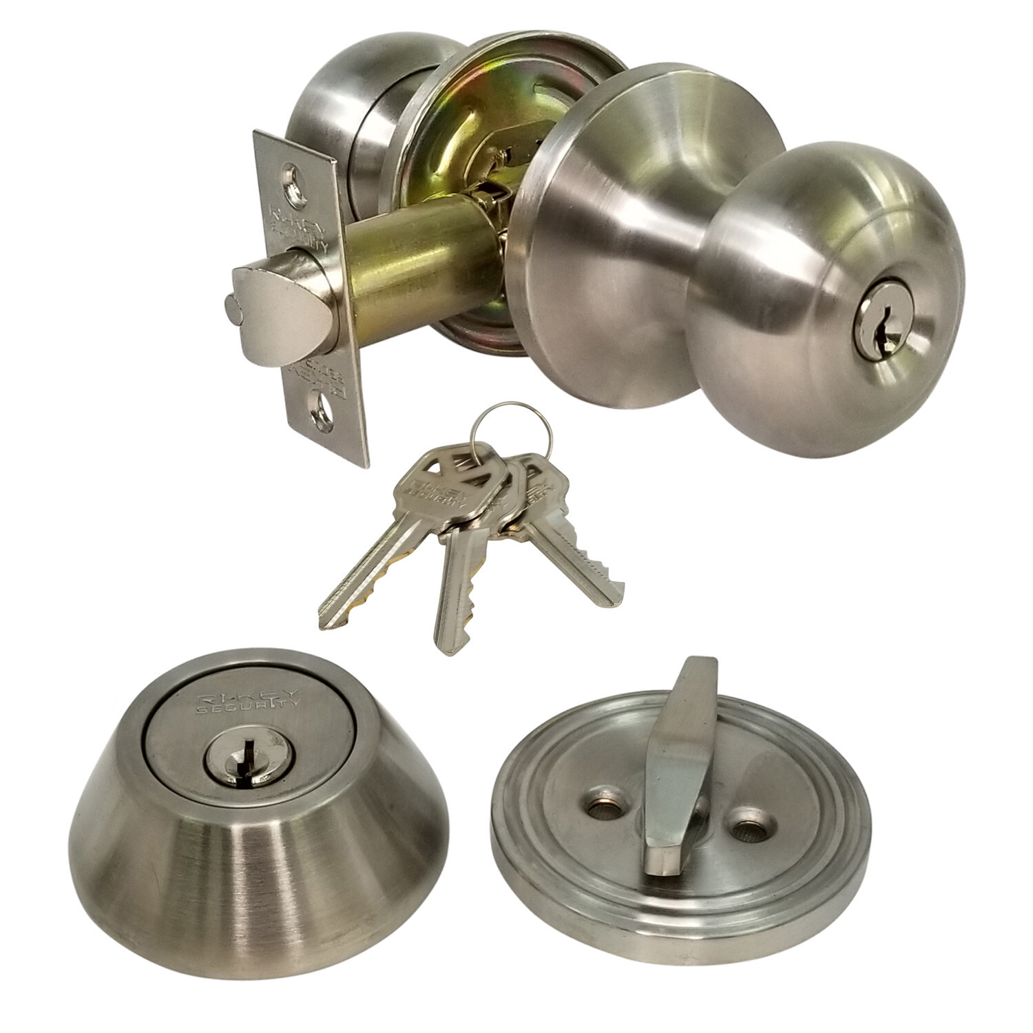Doorknob and Deadbolt Lock Set Keyed Cylinders with 6 Keys Entry Ext/Int Kw1 SS gallery