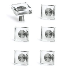 6 Pack Glass Crystal Knobs Brushed Nickel Drawer Pull Cabinet Handle for Dres…