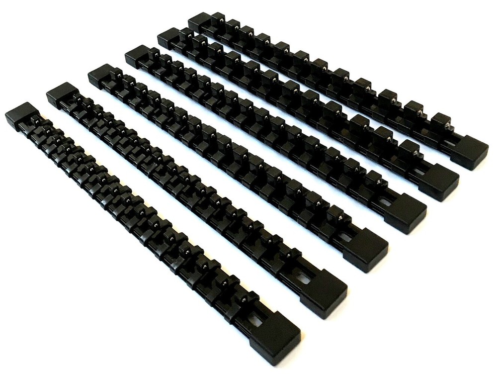 6 GOLIATH INDUSTRIAL MOUNTABLE SOCKET RAIL HOLDER ORGANIZER BLACK 1/4 3/8 1/2