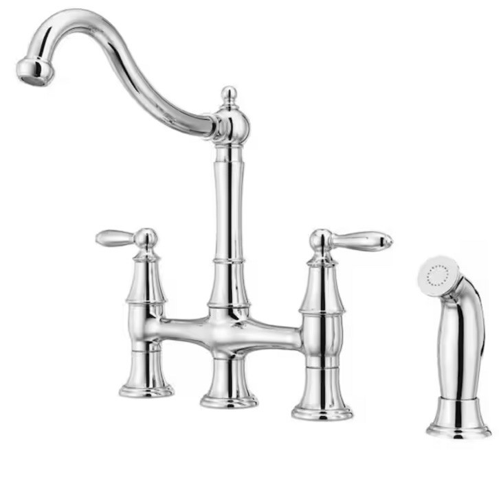 Pfister Courant Two Handle Bridge Kitchen Faucet W/ Side Spray, Polished Chrome gallery