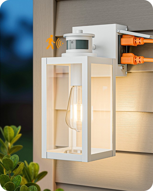 Motion Sensor Outdoor Wall Lights, 2 GFCI Outlets & 3 Modes, 12" H Waterproof gallery