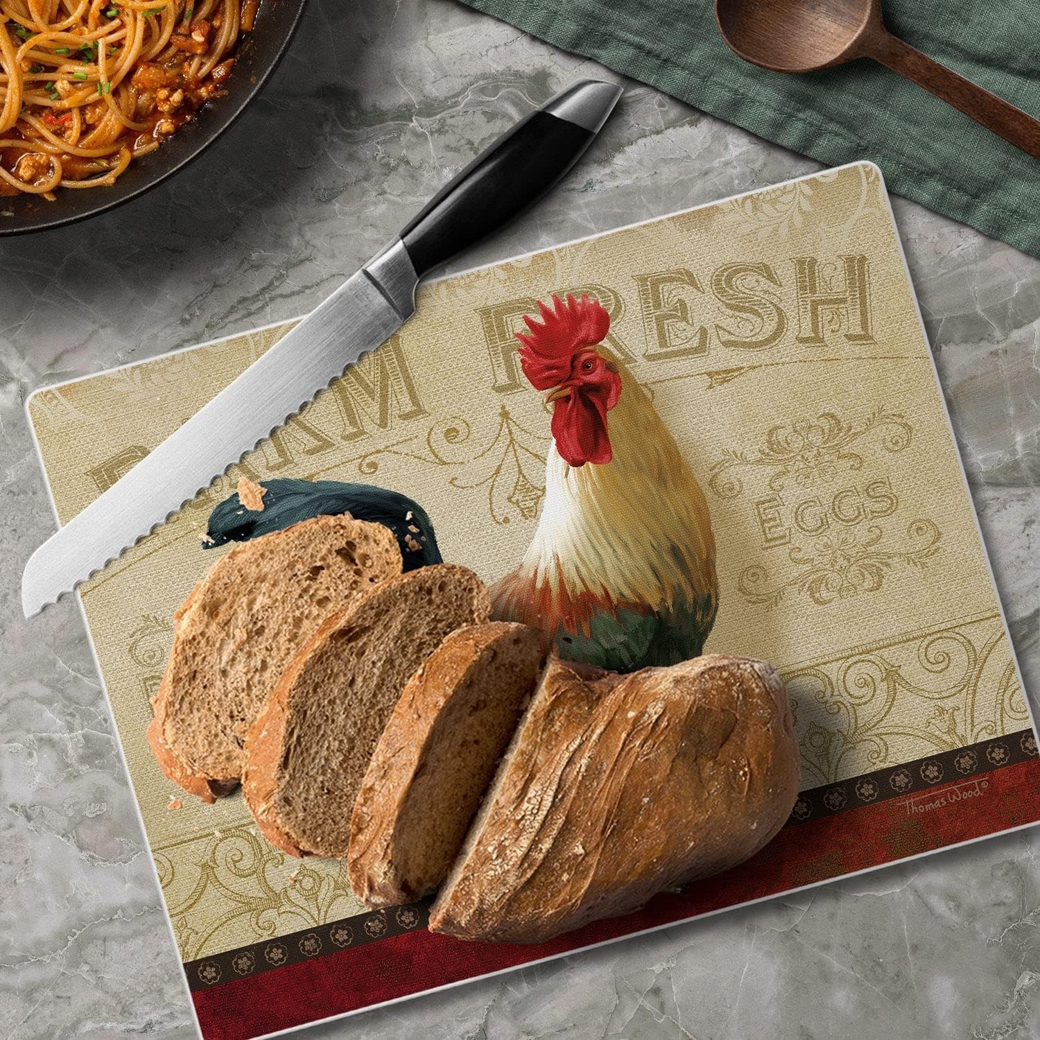 CounterArt Farm Fresh Rooster 3mm Tempered Glass Cutting Board 10” x 8” gallery