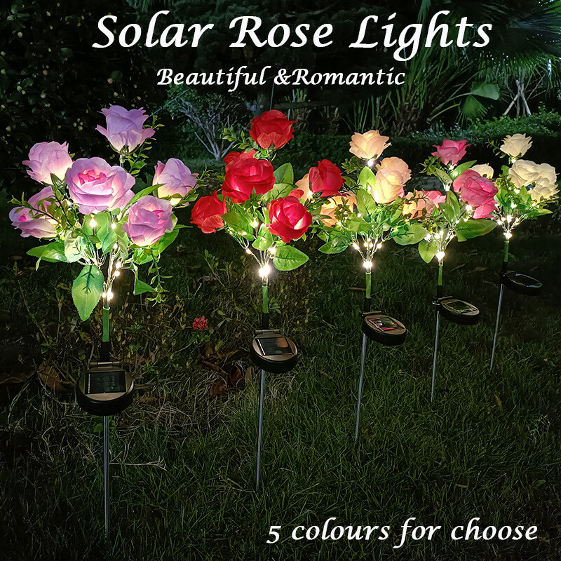7 Head Solar Power Rose Flower Lights Outdoor Garden Landscape Yard Lamp Decor gallery