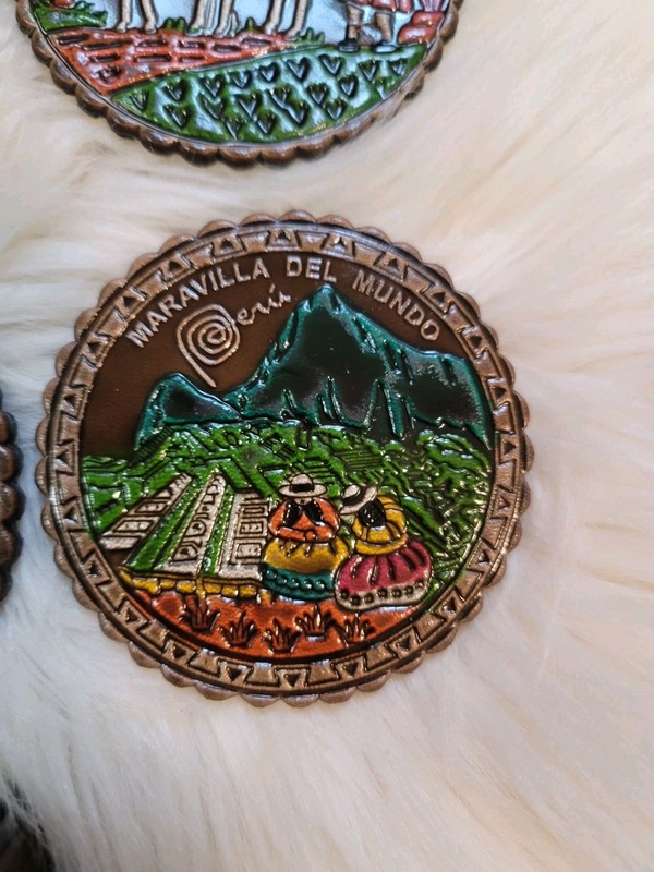 Peru Handpainted Coasters Llama Set 6 W/ Holder Folk Art Souvenir Mixed Material gallery