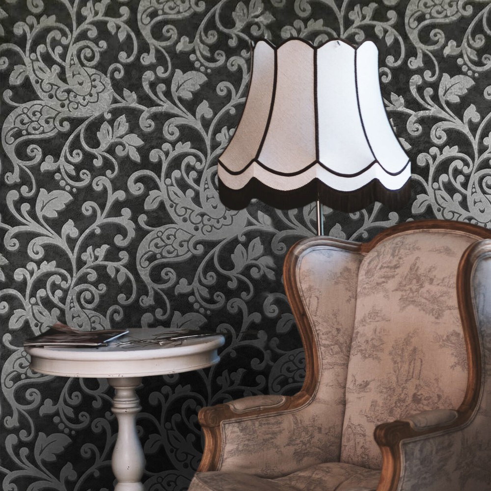 Wallpaper silver black metallic textured damask modern wall coverings rolls 3D