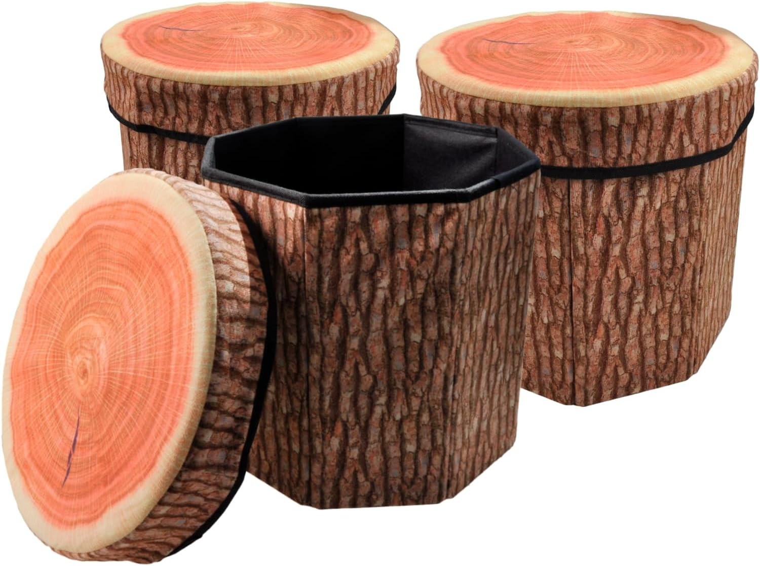 Fruit Storage Stool Ottoman,Tree Stump Stool,Cute Folding Storage Toy Box,Collap gallery