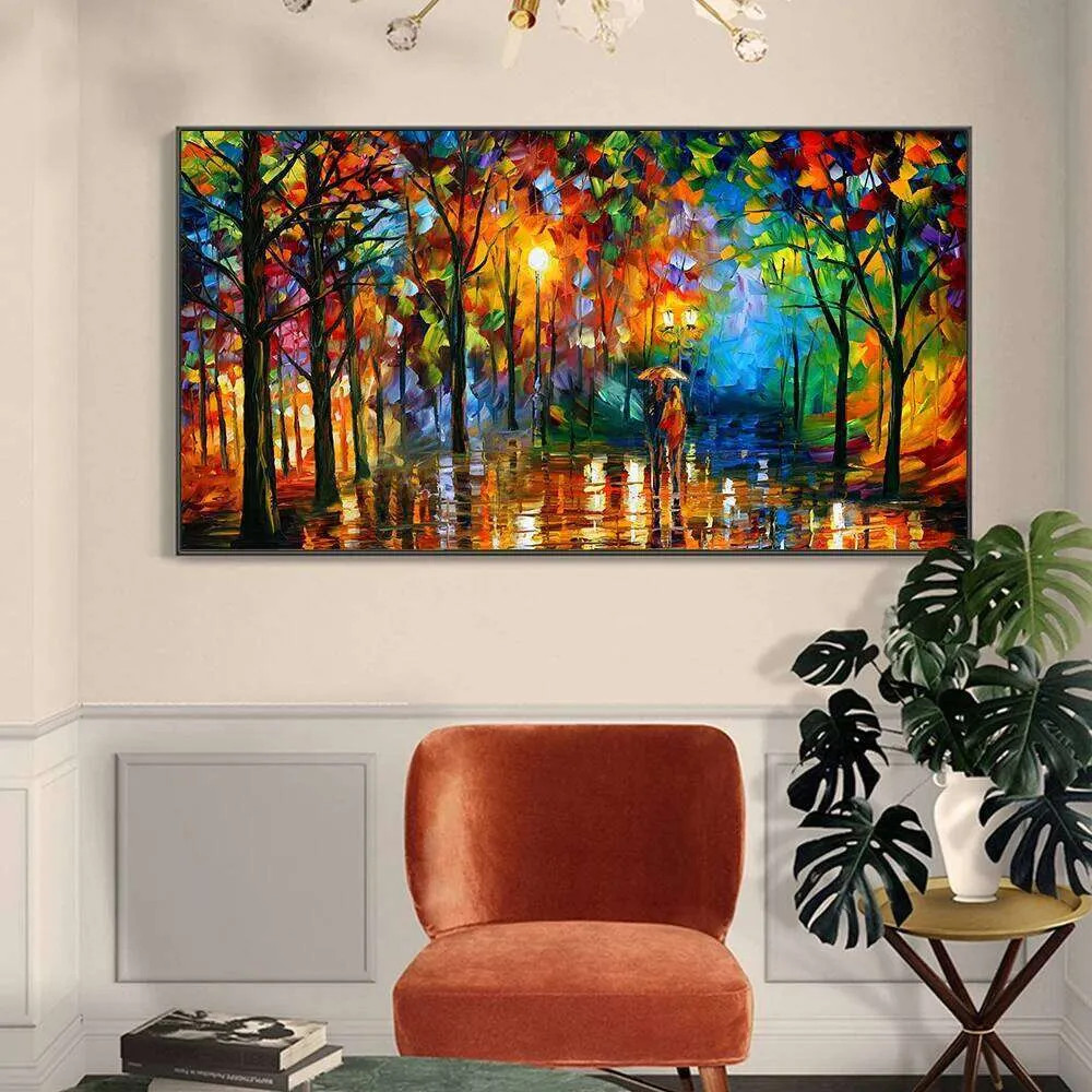 Colorful Abstract Canvas Prints Rainy Garden Landscape Posters Picture Wall Art gallery