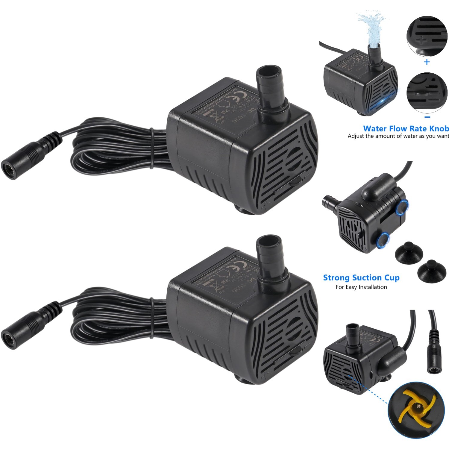 2Pcs Mini Submersible Water Pump 200L/H for Aquarium Fish Tank Fountain 1W-3W gallery