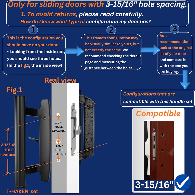 Sliding Glass Door Handle Set – Aluminum Handle, Mortise/Hook Style, Fits 3-15/1 gallery