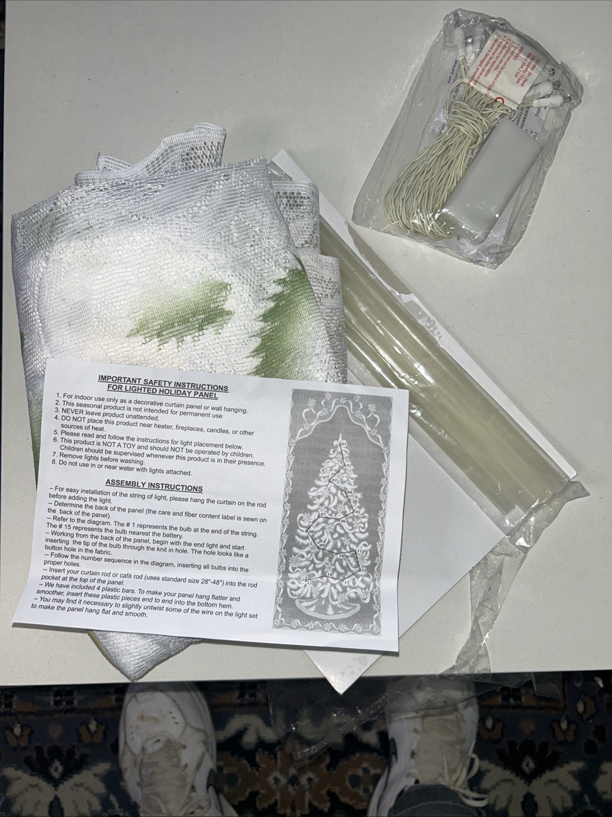 Christmas Tree Lace Curtain Panel 40" x 84" Quaker Lace 20 Light Kit Included gallery