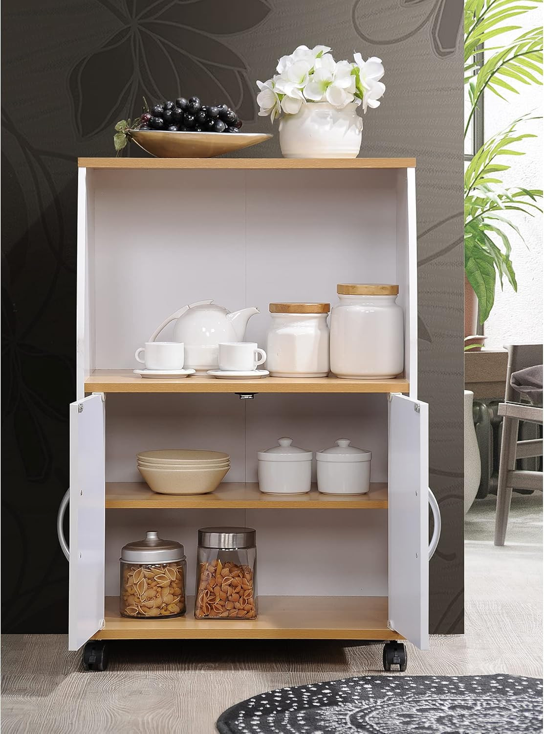 Mini Microwave Cart with Two Doors and Shelf for Storage, White gallery