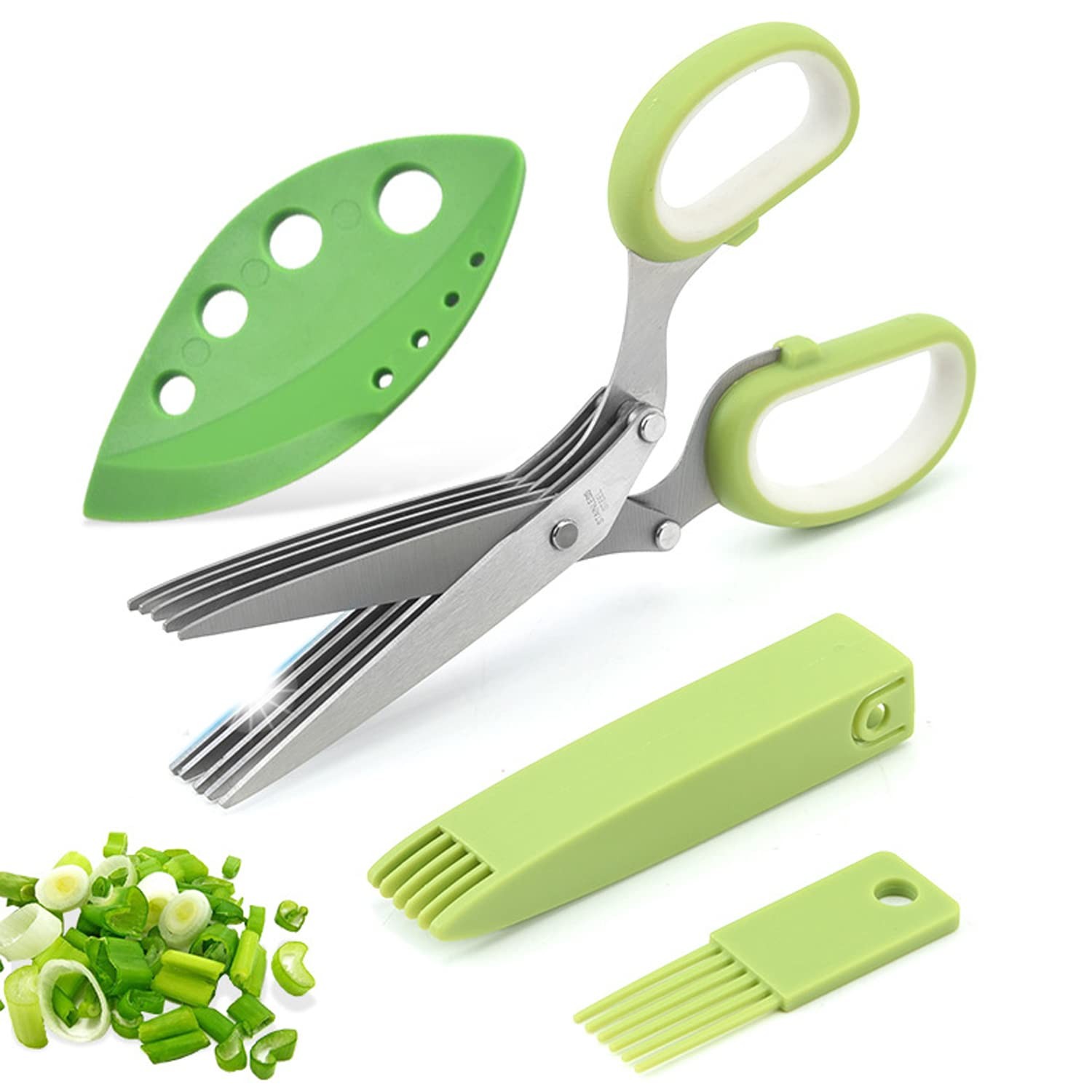 Light Green Herb Scissors Set 5 Blade Multipurpose Kitchen Cutter gallery