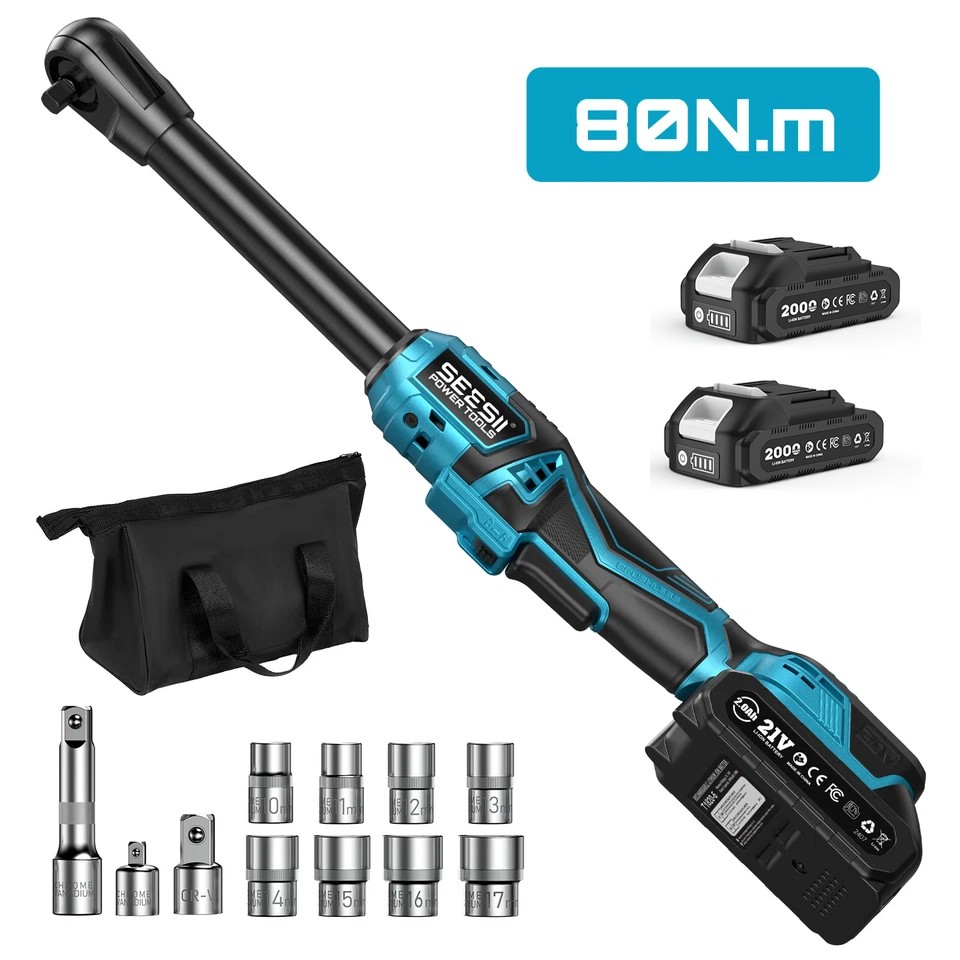 Seesii Cordless Extended Electric Ratchet Wrench 3/8" Brushless 80NM 400RPM gallery