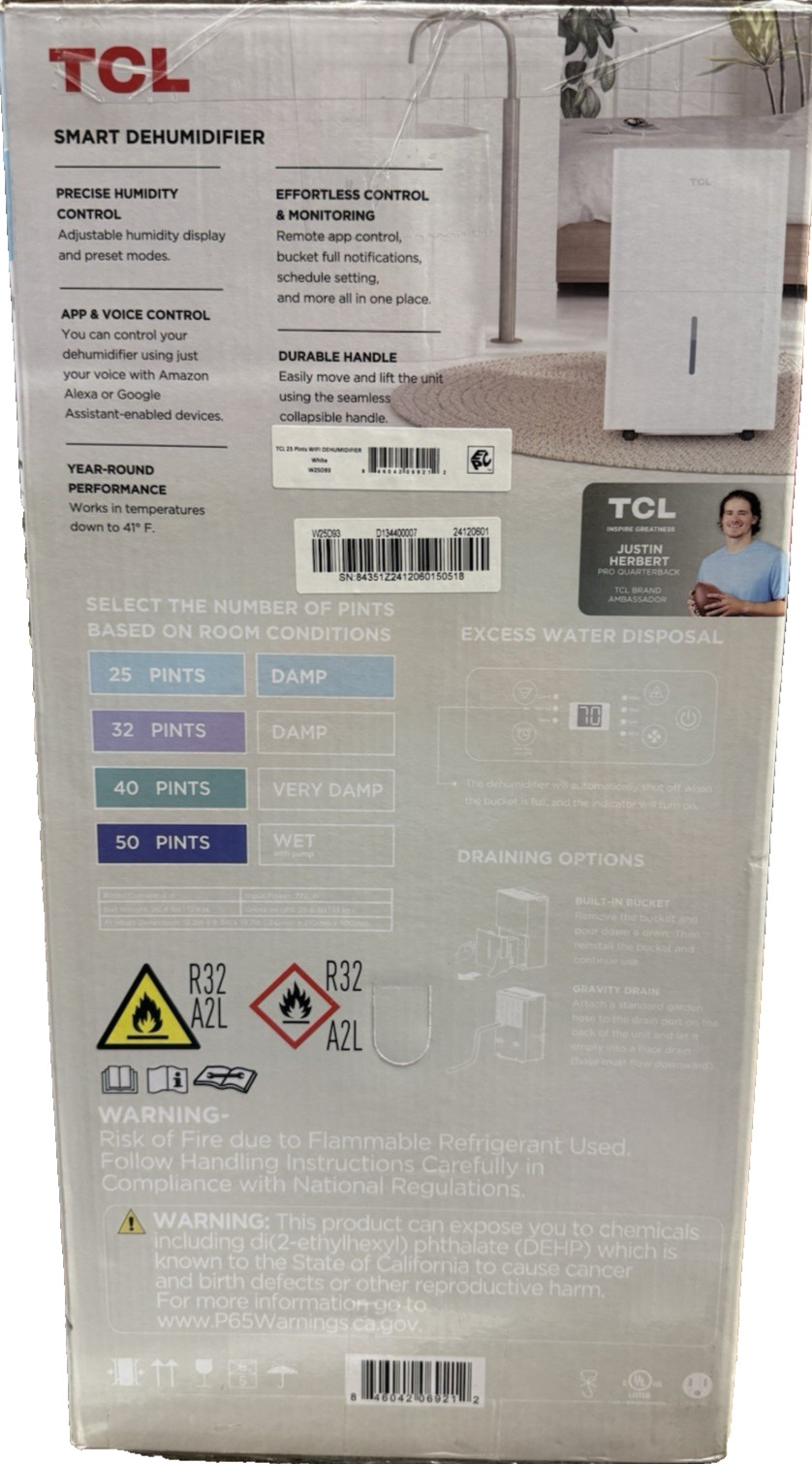 TCL 25 Pints Smart Dehumidifier-W25D93-White,Up to 2,000 Sq FT gallery