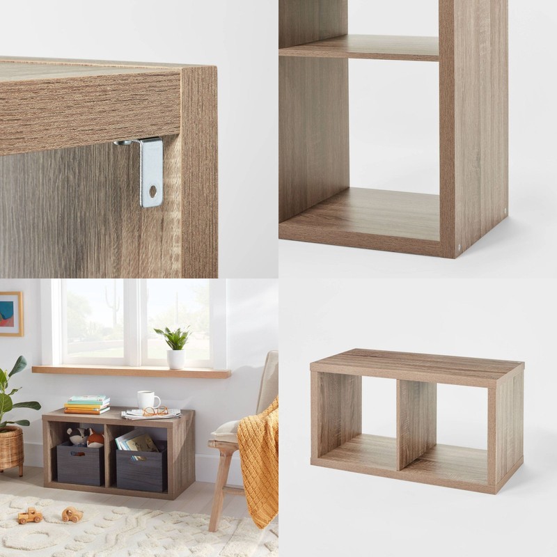 13'' 2 Cube Organizer Weathered Gray - Brightroom: MDF Bookshelf with Anti-Tip gallery
