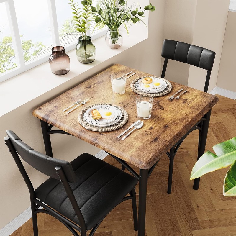 3PCS Dining Set Table and 2 Upholstered Chairs Wood Top for Small Space Kitchen gallery
