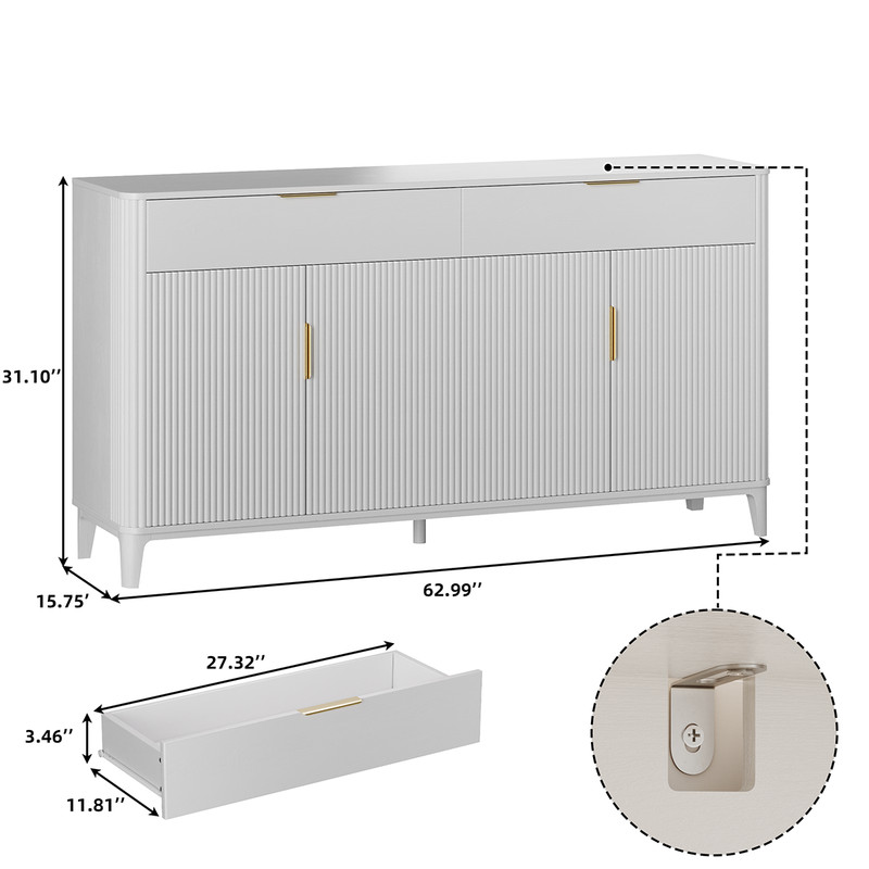63" Large Buffet Sideboard with Storage, 31" Tall Kitchen Buffet Storage Cabinet gallery