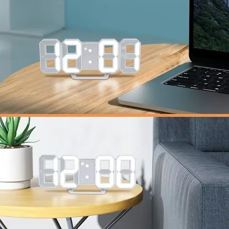 Digital 3D LED Big Wall Desk Alarm Clock Snooze 12/24 Hours Auto Brightness USB gallery