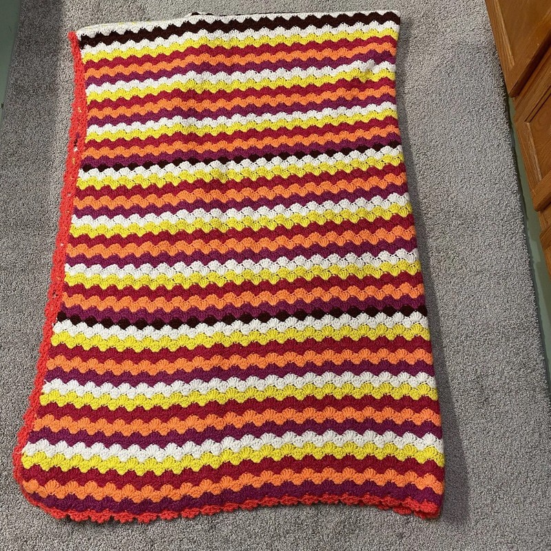 Queen Size Crocheted Blanket Bed Spread Orange Red Yellow Purple Brown gallery
