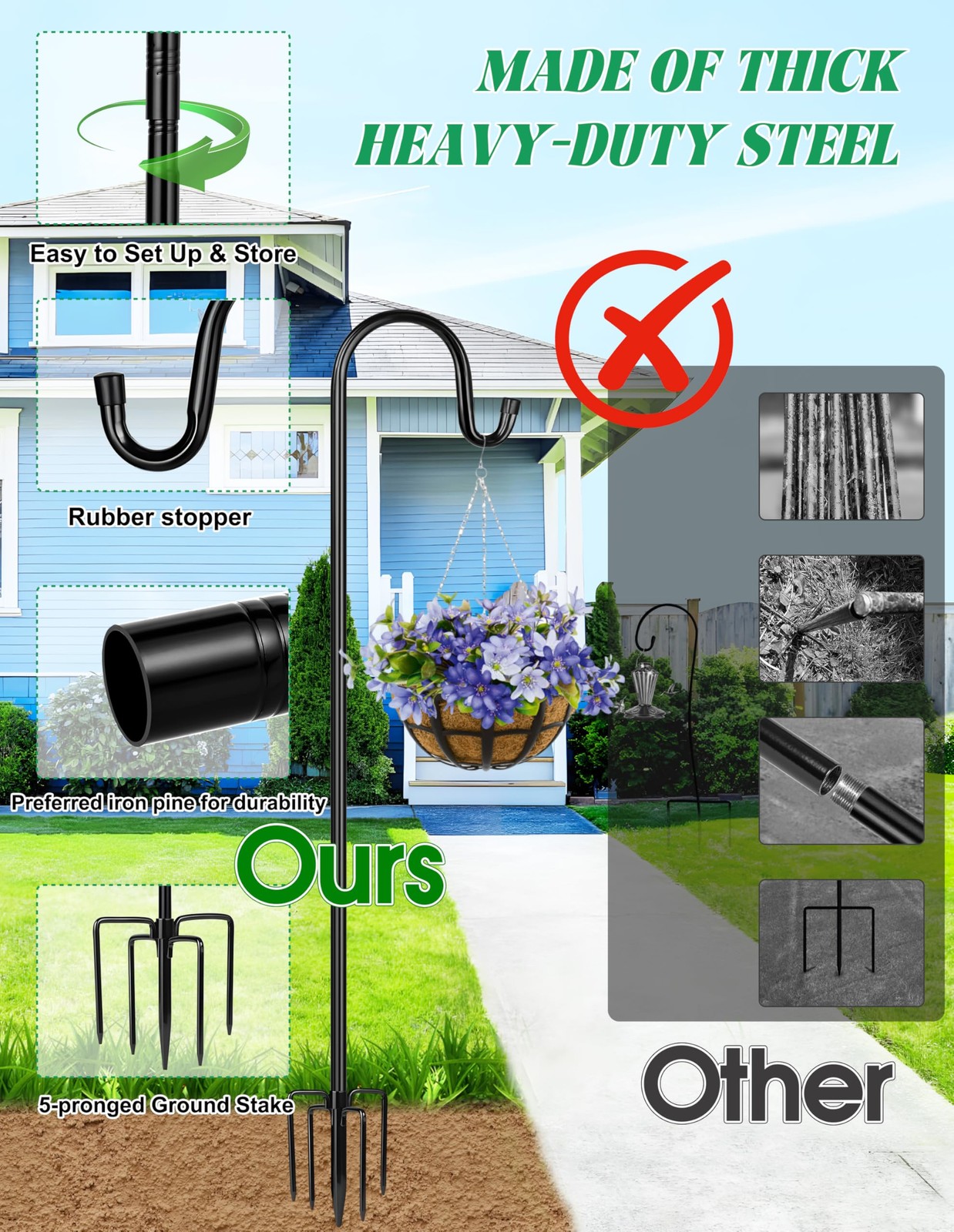Bird Feeder Pole for Outdoor, 60 Inch Shepherds Hooks Heavy Duty Garden Pole ... gallery