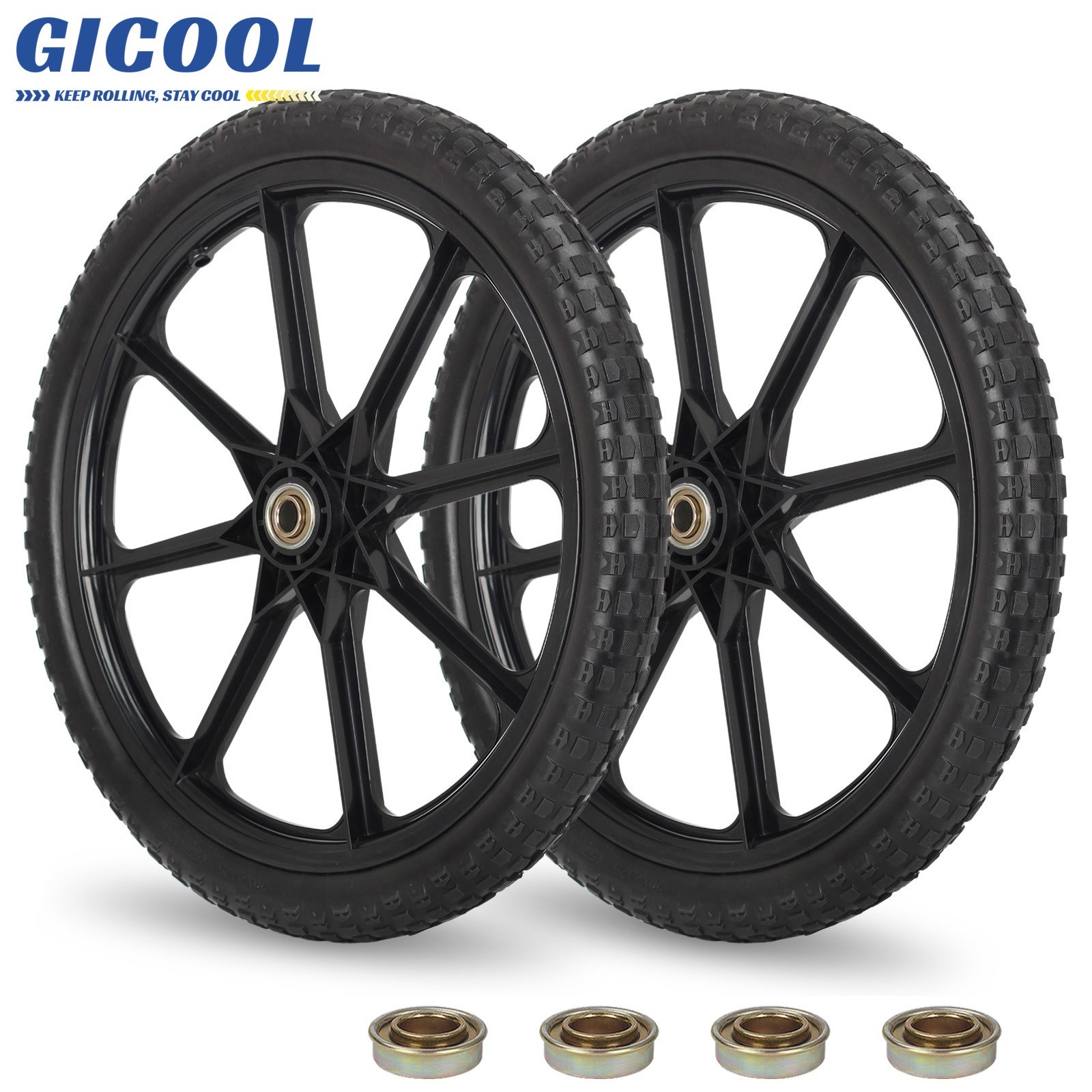 2 Set 20" Flat Free Tire & Wheel For Rubbermaid Wheelbarrow Garden Yard Cart gallery