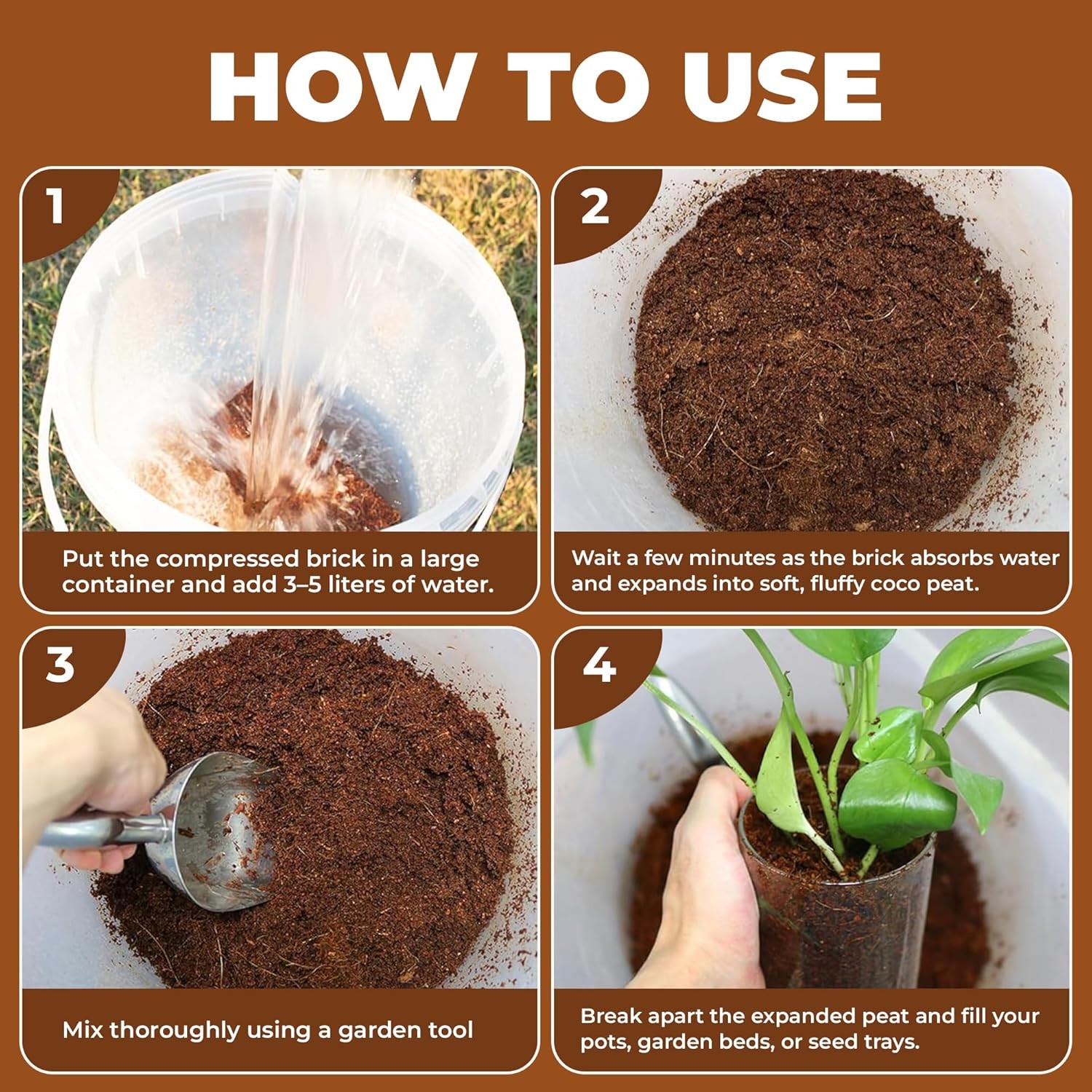 Compressed Coco Coir Bricks – 100% Organic, 650g x 6 Bricks – Expands to 8L Each gallery