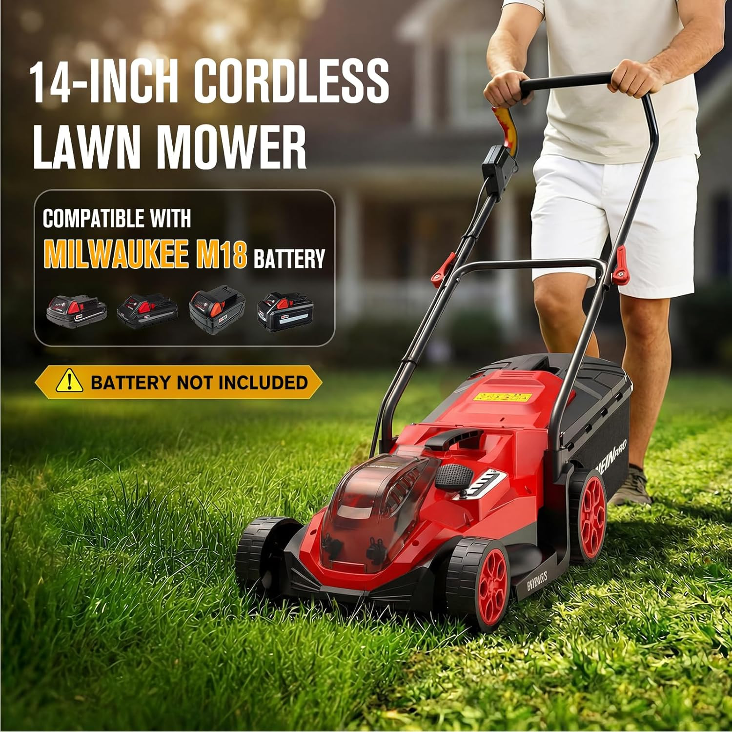 14" Cordless Lawn Mower Compatible with Milwaukee M18 Battery, 2-In-1 Brushless gallery