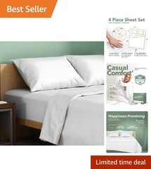 100% Organic Cotton Percale Sheets King Size – Crisp & Cooling 4 PC Set