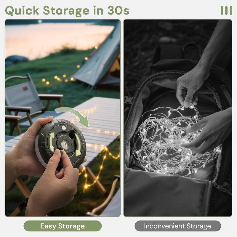 2Pcs 4-in-1 Camping String Lights 8 Mode 32.8FT Rechargeable Hanging Tent Lamps gallery