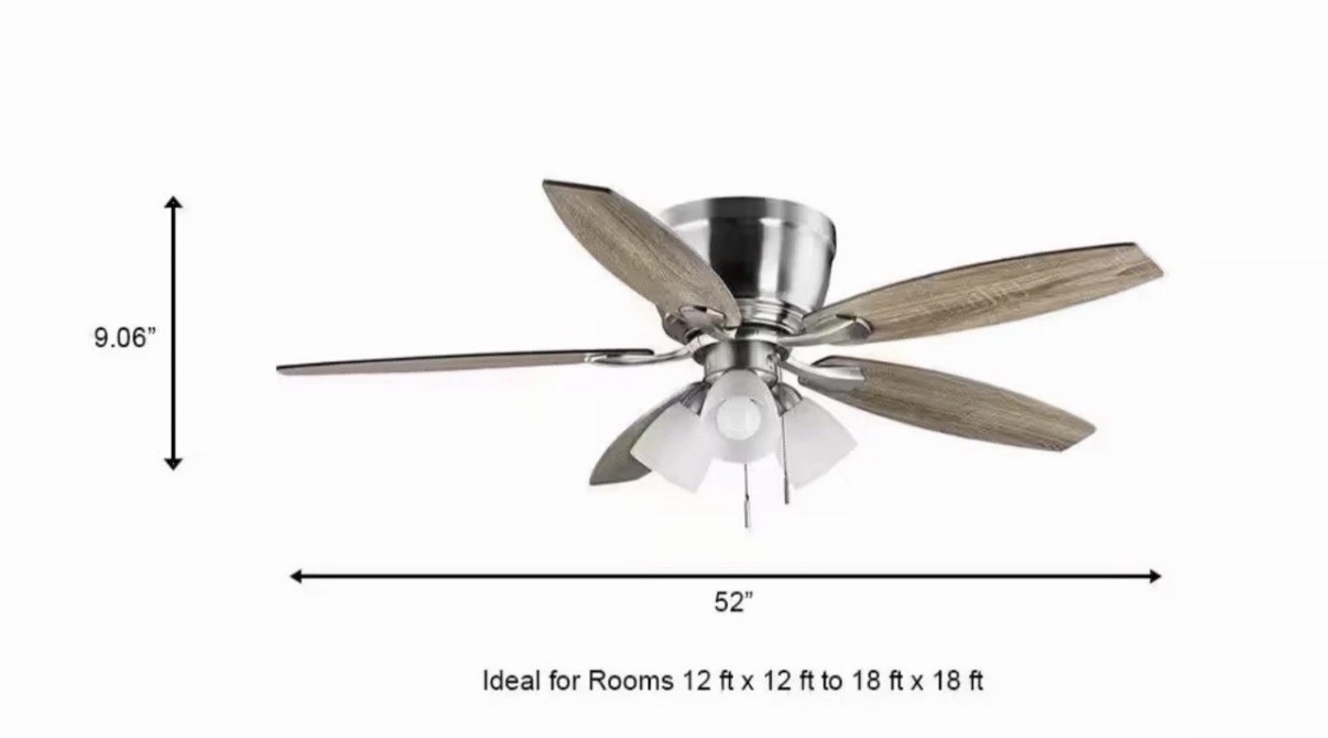 Hampton Bay Sidlow 52 in. Indoor LED Brushed Nickel Hugger Dry Rated Ceiling Fan gallery