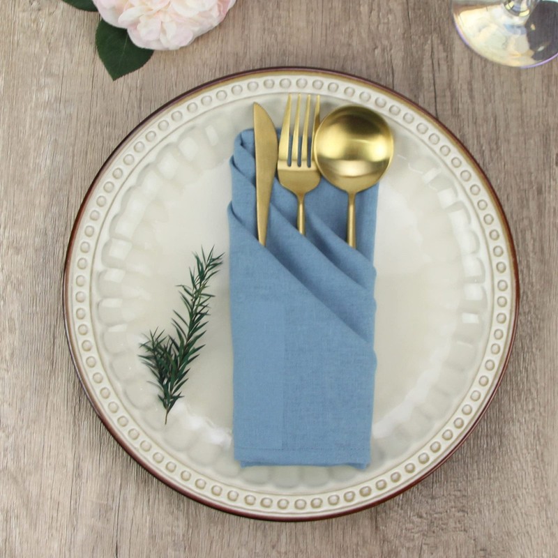 12 PCS Polyester Linen Blend Thin Dinner Cloth Napkins 40x40 cm Airy Blue gallery