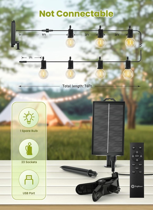 76FT Solar Patio String Lights Remote Timer 23 Shatterproof LED Bulbs gallery
