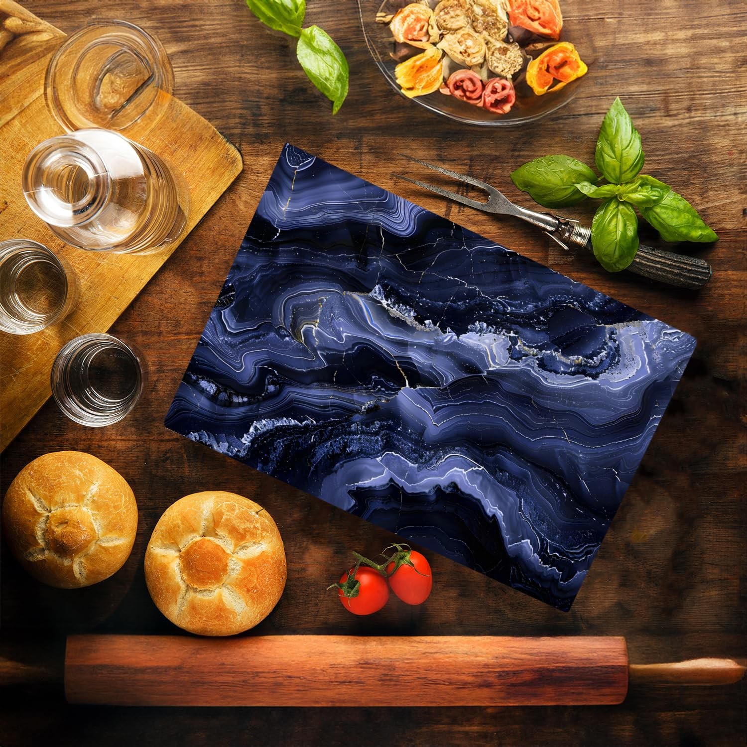 Black Dark Blue Gray Light Marble Kitchen Glass Cutting Board Ocean Decorativ... gallery