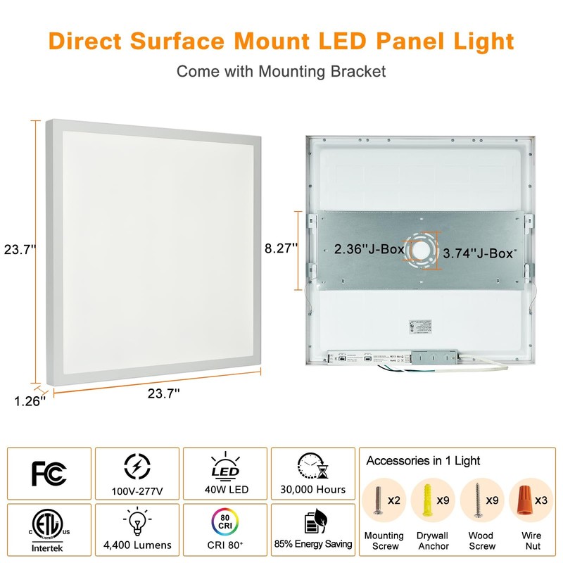 2x2 LED Flat Panel Light Surface Mount, 40W-30W-20W & 3000K-4000K-5000K Selec... gallery