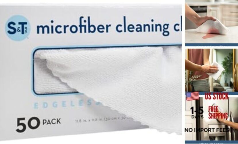 50 Pack Microfiber Cleaning Cloth with Box, Bulk Towels for Home, White gallery