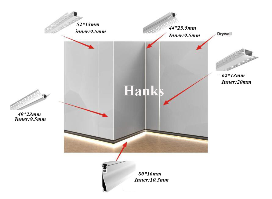 44X25.5mm Inner Corner Wall Profile Trimless Recessed Inner Width 9.5mm gallery