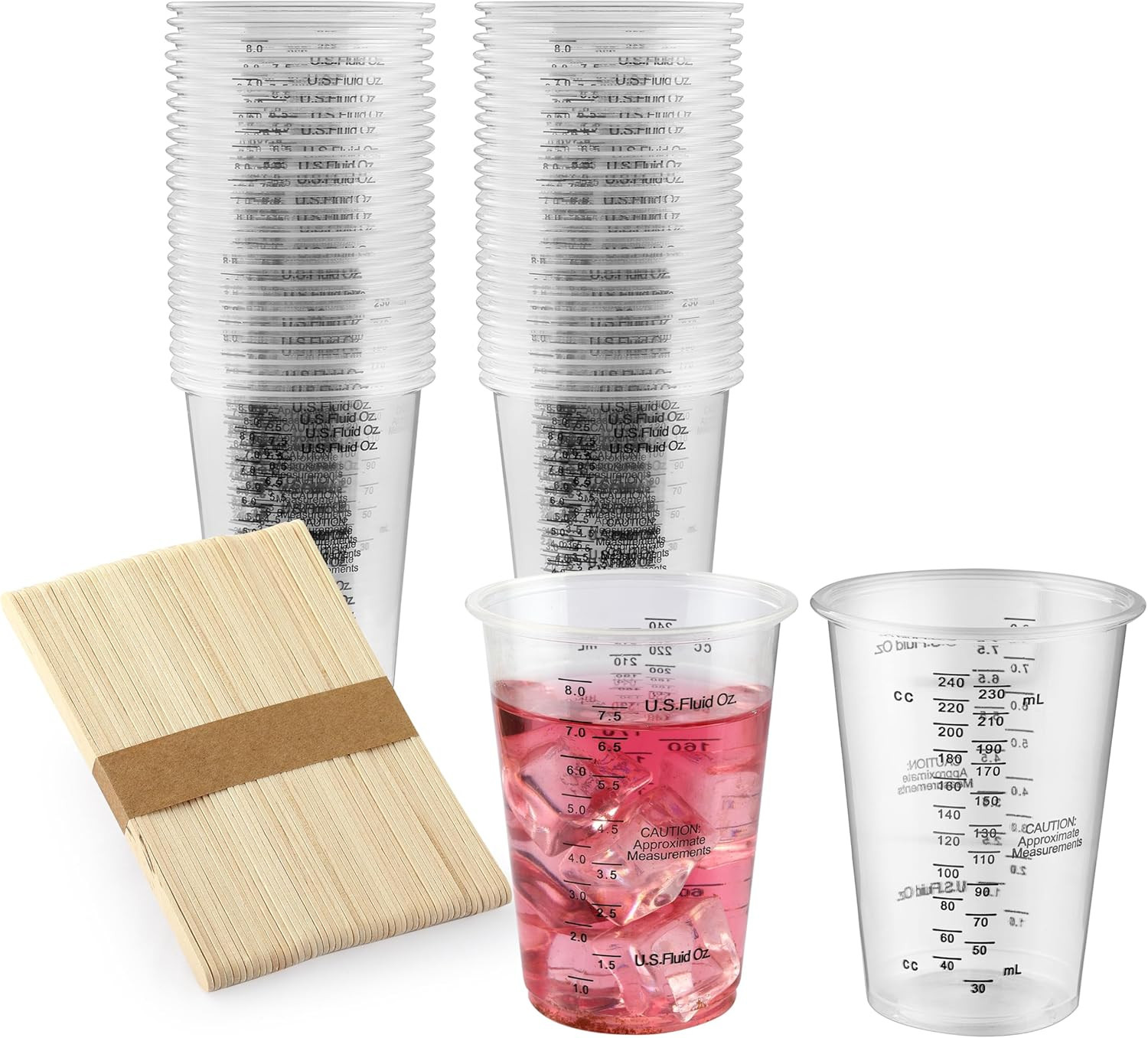 50PCS Resin Epoxy Mixing Cups, 8oz Clear Plastic Paint Measuring Cups with 50pc gallery