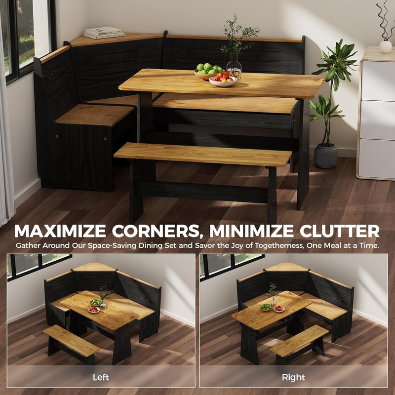 Solid Wood Corner Dining Table Set L Shape Bench Kitchen Nook 4-6 gallery