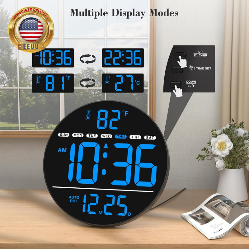 Large Digital Wall Clock with LED Display, Electric Wall Clock with Temperature, gallery