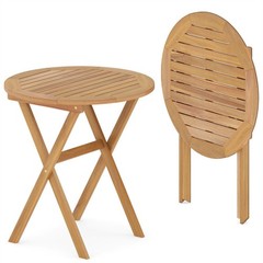 Solid Acacia Wood Foldable Round Side Table 180 LBS Weight Capacity End Table